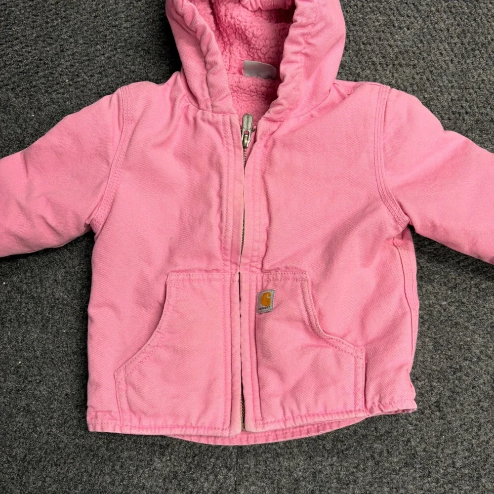 Carhartt Pink Canvas Sherpa Lined Hooded Jacket Girls 18 Months Active Coat